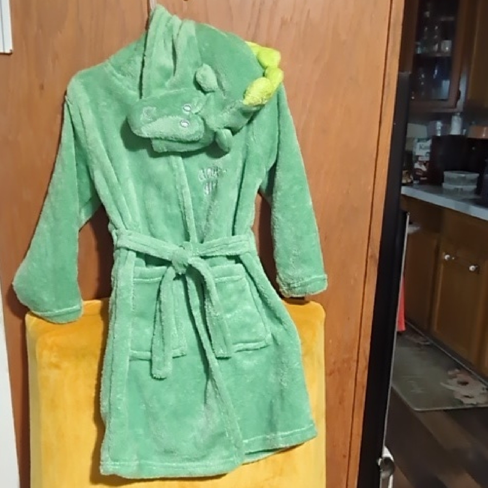 Green Dinosaur Hooded Bathrobe New